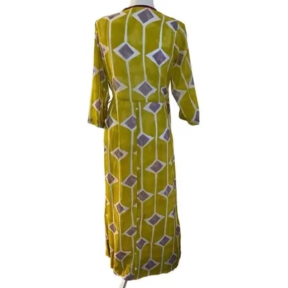 Dolma Iris Bohemian Geometric Long Wrap Dress with Tassels Size Medium - Picture 2 of 11